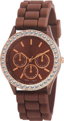 

Sponix Mart brown-silicon-strap-studded-diamond-crono-pattern-dial-watch-for-Girl Watch - For Women