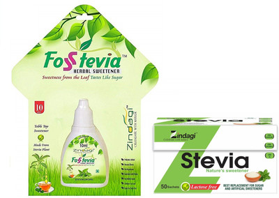 

Zindagi Stevia Liquid & Stevia Sachets - Sugarfree Stevia Powder - Stevia Drops For Weight Reduce (Combo Pack) Sweetener(60 g, Pack of 2)