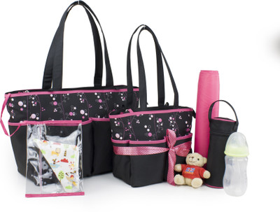 

Colorland Practical Family Set Baby Diaper Tote Set with Bottle Holder, Clear Pouch, Changing Mat(Multicolor)