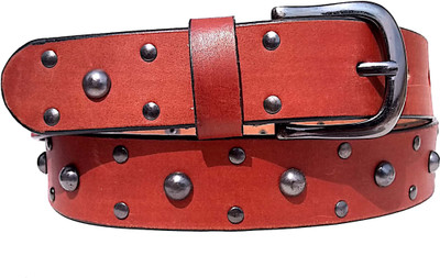 

kuze Women Party Red Genuine Leather Belt, Brown