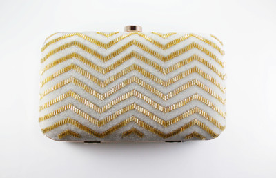 

PriyaRose Party White, Gold Clutch, Gold;white