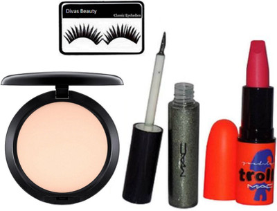 

divas beauty eyelashes & mac studio Fix Compact &Mac Trolls Lipstick & mac Sparkle Glitter Waterproof Makeup Cosmetic Eyeliner(Set of 4)