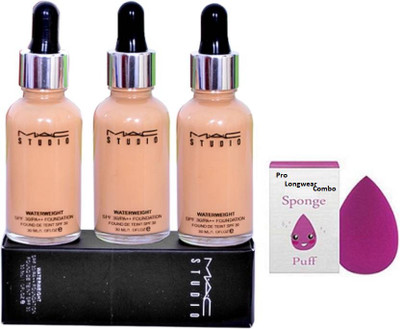 

Pro longwear combo Sponge Puff, Mac Water weight Foundation Pack Of 3(Set of 4)