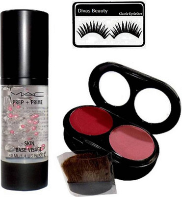 

divas beauty Eyelashes&Mac Prep+Prime Skin Base Vissge 40 ml &2 Shade Blusher(Set of 3)