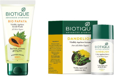 

BIOTIQUE BIO PAPAYA EXFOLIATING FACE WASH FOR ALL SKIN TYPES, DANDELION AGELESS LIGHTENING SERUM(Set of 2)