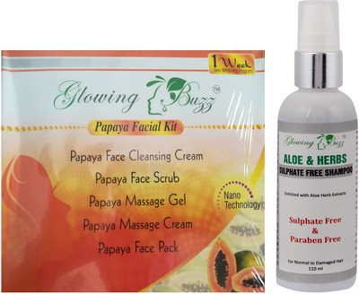 

Glowing Buzz Premium Papaya Facial Kit and Aloe Herbs Sulphate Free Shampoo(Set of 1)