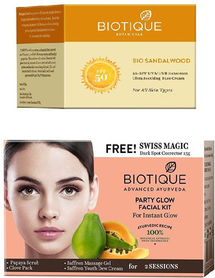 

BIOTIQUE BIO Bio Sandalwood 50+ Spf Sunscreen Ultra Soothing Face Cream, Bio Party Glow Facial Kit(Set of 2)