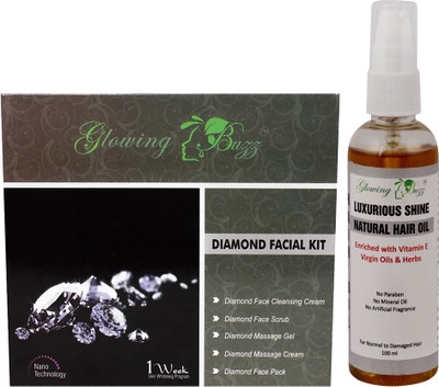 

Glowing Buzz Premium Diamond Facial Kit and Lxurious Shine Natural Hair Oil(Set of 1)