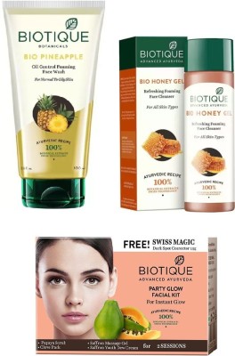 

BIOTIQUE BIO Bio Pineapple Oil Control Foaming Face Wash, Bio Honey Gel Refreshing Foaming Face Cleanser For All Skin Types, Bio Party Glow Facial Kit(Set of 3)