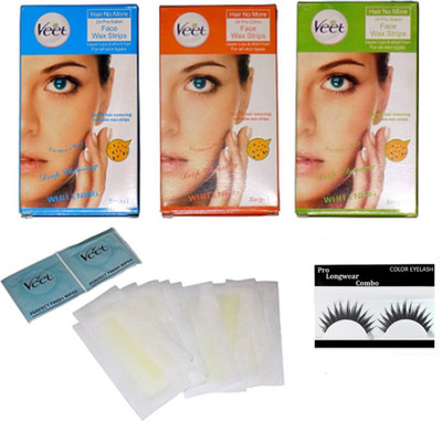 

Pro longwear combo Eyelashes,Veet Face Waxing Strips Set Of 3(Set of 4)