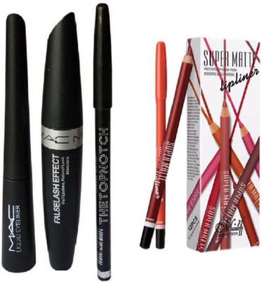 

TheTopNotch Eyebrow Pencil Black & Mac Liquid EyeLiner & Mac Mascara (MAC 3in1) & MeNow Super Matte Lip Liner(Set of 4)