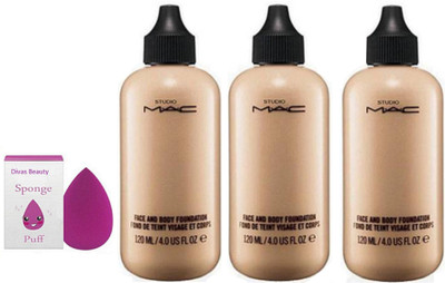 

divas beauty sponge puff & mac Face And Body liquid Foundation(Set of 4)