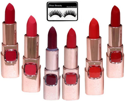 

divas beauty Eyelashes WIth 9to5 matte finish set of 6 lipstick(Set of 7)