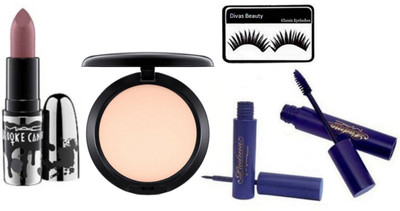 

divas beauty Eyelashes & Mac Brook Candy lipstick & mac studio fix compact & mac liquid last eyeliner & mac waterproof mascara(Set of 5)