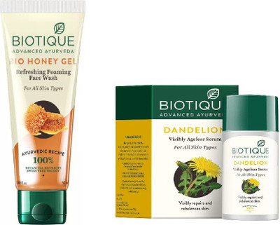 

BIOTIQUE BIO HONEY GEL REFRESHING FOAMING FACE WASH FOR ALL SKIN TYPES, DANDELION AGELESS LIGHTENING SERUM(Set of 2)