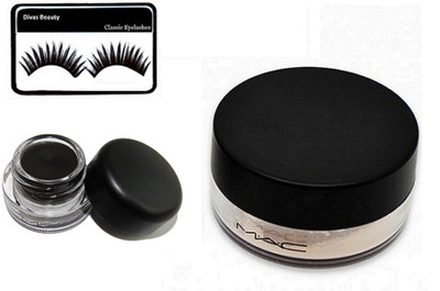 

divas beauty Eyelashes,Select Sheer Mac Loose Powder and Fluidline Gel Eye-Liner(Set of 3)