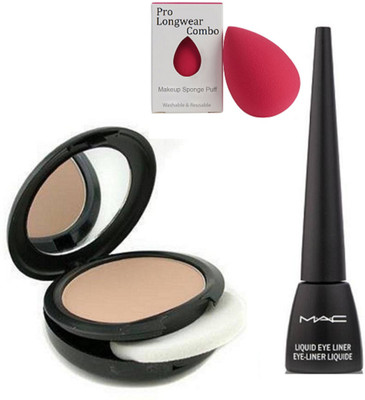 

Pro longwear combo Sponge Puff,Combo Of Mac Studio Fix Compact 15gm,Liquid Eyeliner Black(Set of 3)