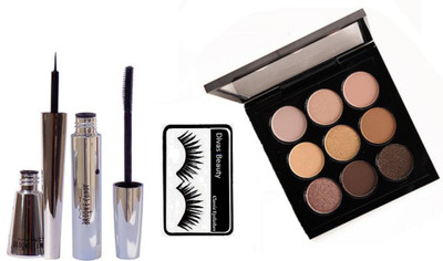 

divas beauty Eyelashes & Eye shadow 9 Shade palette, Brooke candy eyeliner & mascara(Set of 4)
