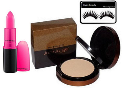 

divas beauty eyelashes & mac Jage Jagger Compact with mac Longlasting Matte Finish Lipstick Candy Yum Yum(Set of 3)