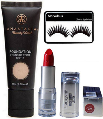 

Marvalous Eyelashes, Lakme Enrich Matte Lipstick, Anastasia Beverly Hills Liquid Foundation(Set of 3)