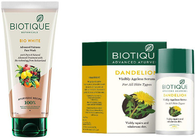 

BIOTIQUE BIO White Advanced Fairness Face Wash, DANDELION AGELESS LIGHTENING SERUM(Set of 2)