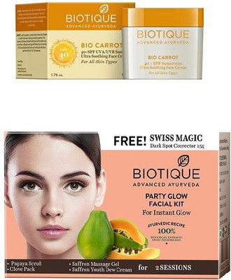 

BIOTIQUE BIO Bio Carrot 40+ Spf Sunscreen Ultra Soothing Face Cream, Bio Party Glow Facial Kit(Set of 2)