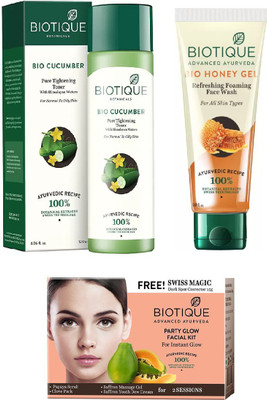 

BIOTIQUE BIO Bio Cucumber Pore Tightening Toner, Bio Honey Gel Refreshing Foaming Face Wash, Bio Party Glow Facial Kit(Set of 3)
