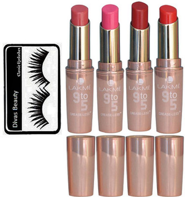 

divas beauty Eyelashes& 9To5 Lipistick Set Of4(Set of 5)