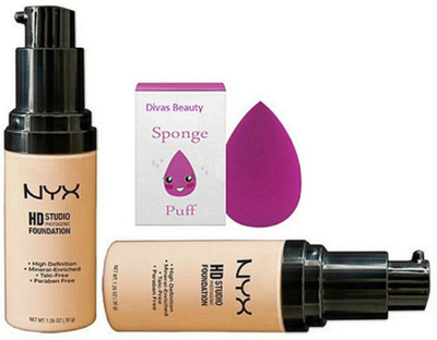 

divas beauty Sponge Puff with HD Studio Photogenic HD Liquid Foundation (set of 2)(Set of 3)