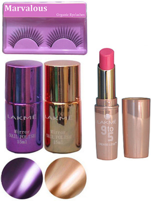 

Marvalous Eyelashes, 2 Nail Polish, Lipstick(Set of 4)