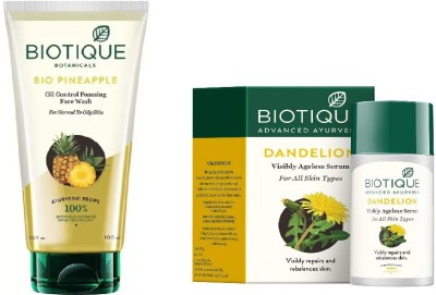 

BIOTIQUE BIO PINEAPPLE OIL CONTROL FOAMING FACE WASH , DANDELION AGELESS LIGHTENING SERUM(Set of 2)