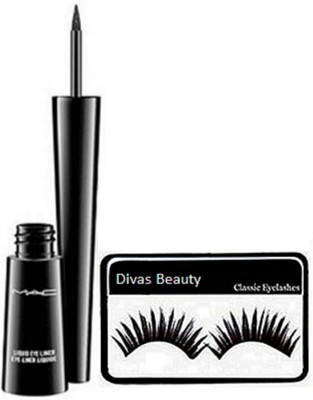 

divas beauty Eyelashes & Liquid Last Eyeliner(Set of 2)