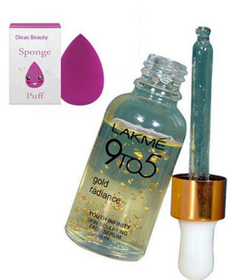 

divas beauty Sponge Puff With 9to5 Gold Radiance Youth Infinity Skin Sculpting Face Serum(Set of 2)