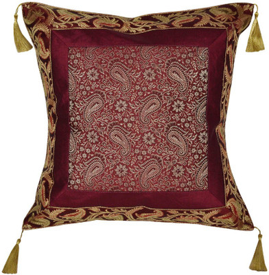 Lal Haveli Silk Cushions & Pillows Cover(45 cm*45 cm, Maroon)