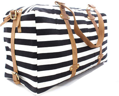 

Bagclan (Expandable) Unisex Striped Travel Duffel Bag(Black, White)