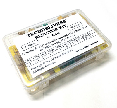 

TECHDELIVERS Resistor Box - 41 values 205 pieces 5% 0.25W High Quality Resistors Electronic Components Electronic Hobby Kit