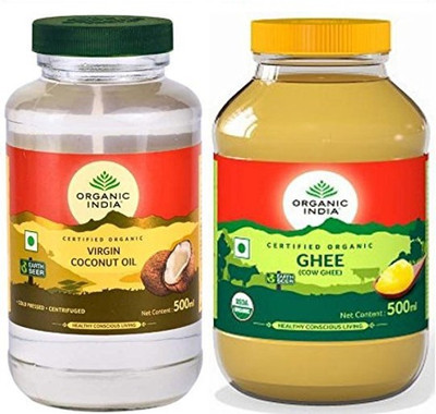 

Organic India Coconut Oil 500ml & Ghee Pure Cow Ghee - 445gms Combo(0.500)
