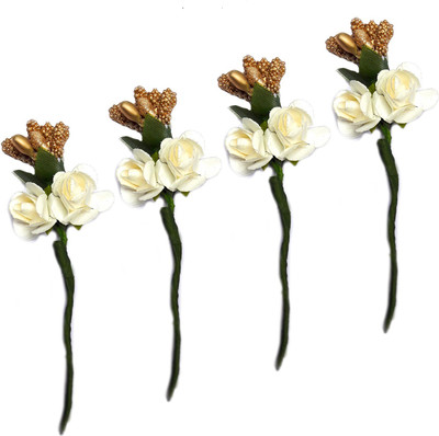 

Rapidsflow® Juda Pins For Women Party Wear/Juda Pins For Wedding/Hair Decoration Flowers (Set Of 4 Flower Pins) Back Pin(White)