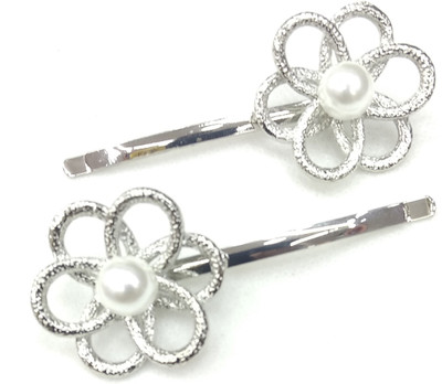 

Fairytale Sliver Metal Flower With Pearl Bob Pins For Girl's And Women's Hair Pin, Hair Clip, Back Pin(Silver)
