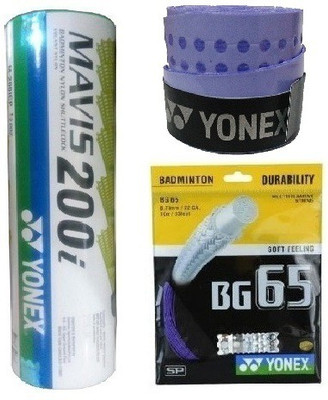 

Yonex Combo of Three One 'Mavis 200i' Nylon Shuttle cock (Pack of 6)+ 'Bg 65' Badminton grip + One Badminton grip (Color On Availability)- Badminton Kit