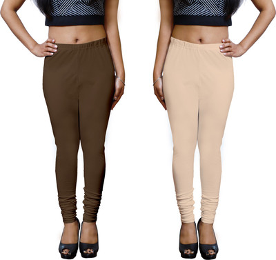 Lili Churidar  Western Wear Legging(Brown, Beige, Solid)