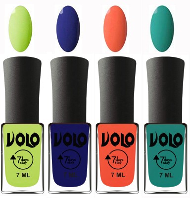 

Volo Ultra Lasting HD Shine Awesome Nail Polish Combo Parrot Green, Navy Blue, Neon Orange, Radium Green(Pack of 4)