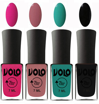 

Volo Ultra Lasting HD Shine Awesome Nail Polish Combo Magnta, Chocolate Peach, Radium Green, Black(Pack of 4)