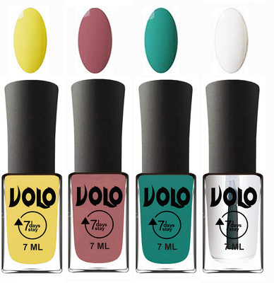 

Volo Ultra Lasting HD Shine Awesome Nail Polish Combo Yellow, Chocolate Peach, Radium Green, Top Coat(Pack of 4)