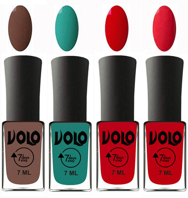 

Volo Ultra Lasting HD Shine Awesome Nail Polish Combo Brown, Radium Green, Blood Red, Redish Orange(Pack of 4)