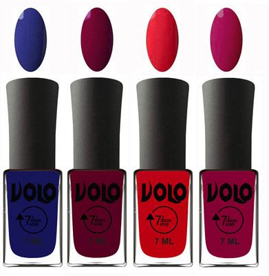 

Volo Ultra Lasting HD Shine Awesome Nail Polish Combo Navy Blue, Wine Maroon, Redish Orange, Magnta(Pack of 4)