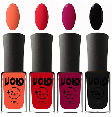 

Volo Ultra Lasting HD Shine Awesome Nail Polish Combo Neon Orange, Redish Orange, Magnta, Black(Pack of 4)