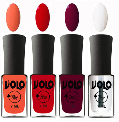 

Volo Ultra Lasting HD Shine Awesome Nail Polish Combo Neon Orange, Blood Red, Wine Maroon, Top Coat(Pack of 4)