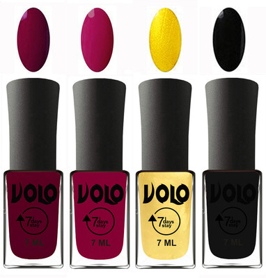 

Volo Ultra Lasting HD Shine Awesome Nail Polish Combo Wine Maroon, Magnta, Metallic Light Golden, Black(Pack of 4)