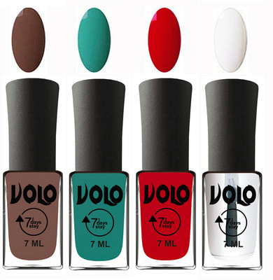 

Volo Ultra Lasting HD Shine Awesome Nail Polish Combo Brown, Radium Green, Blood Red, Top Coat(Pack of 4)